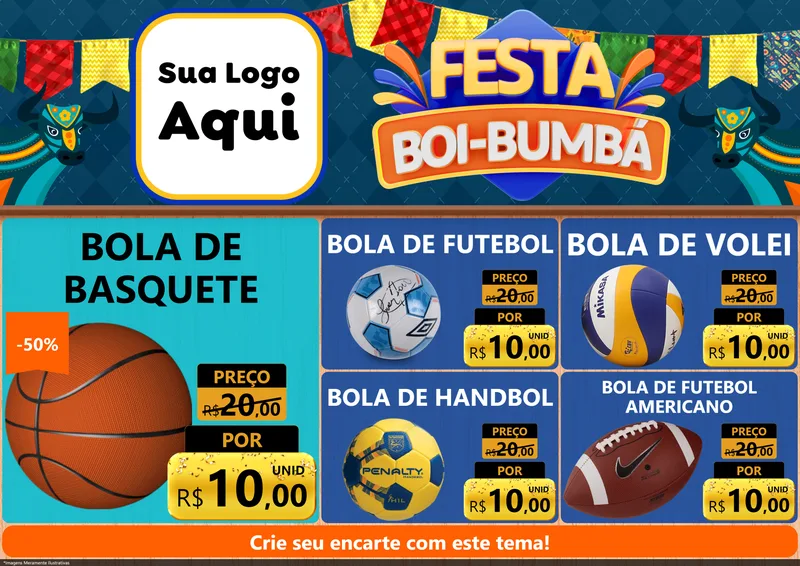Modelo de Encarte para Encarte A4 Horizontal com o tema Festa Boi Bumbá para Artigos Esportivos