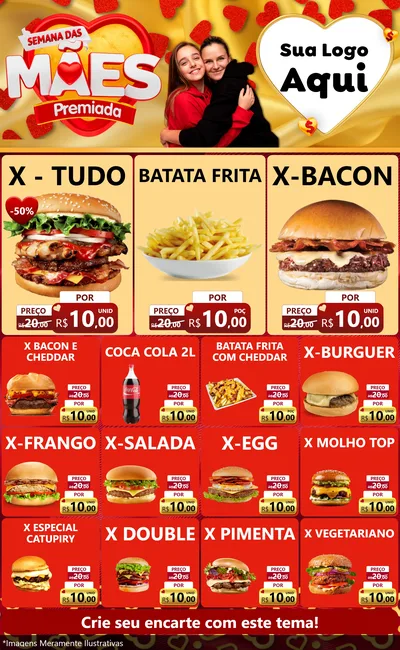 Modelo de Encarte para Encarte Grande com o tema Semana das Mães Premiada para Hamburgueria