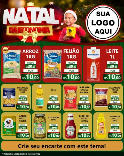 Modelo de Rede Social para Feed Instagram com o tema Natal da Economia para Supermercado
