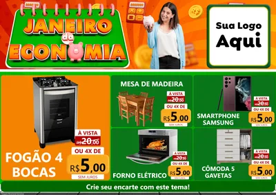 Modelo de Encarte para Encarte A4 Horizontal com o tema Janeiro da Economia para Móveis e Eletro