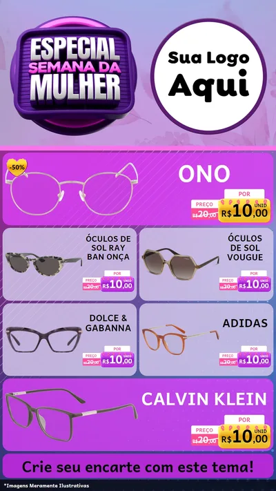 Modelo de TV para TV Vertical com o tema Especial Semana da Mulher para Óticas