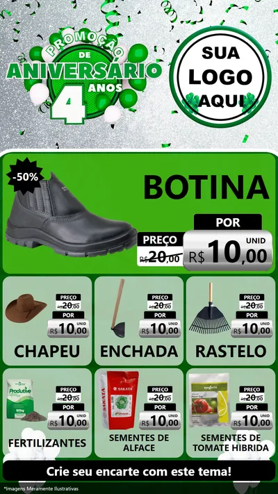 Modelo de Rede Social para Stories com o tema Promoção de Aniversário - 4 Anos para Agropecuária