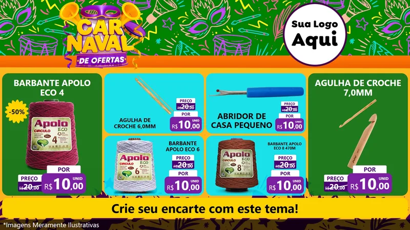 Modelo de TV para TV Horizontal com o tema Carnaval de Ofertas para Armarinho e Aviamentos