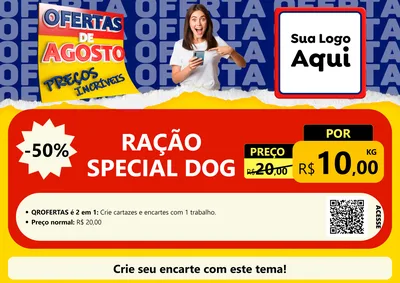 Modelo de Cartaz para Cartaz A4 Horizontal com o tema Ofertas de Agosto - Preços Incríveis para Pet Shop