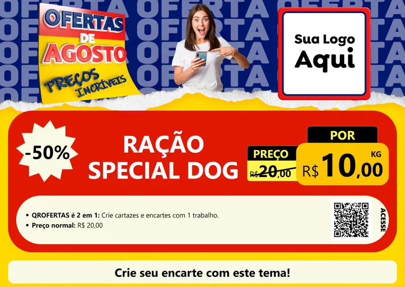 Modelo de Cartaz para Cartaz A4 Horizontal com o tema Ofertas de Agosto - Preços Incríveis para Pet Shop