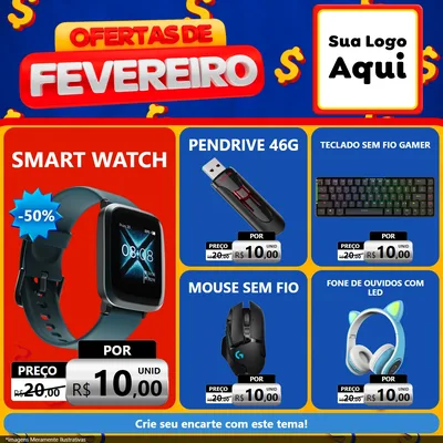 Modelo de Rede Social para Feed Facebook com o tema Ofertas de Fevereiro para Informática
