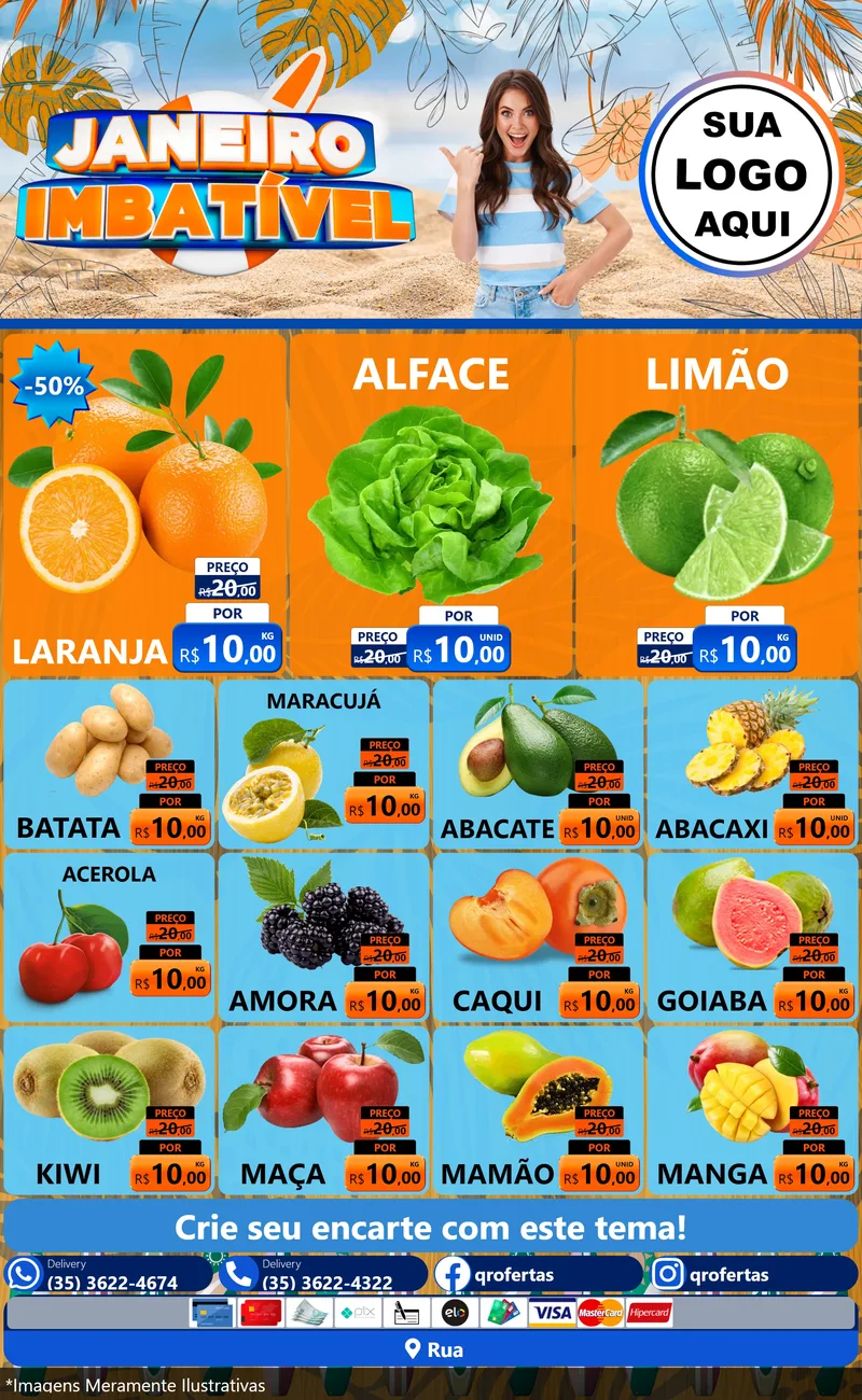 Modelo de Encarte para Encarte Grande com o tema Janeiro Imbatível para Hortifrúti