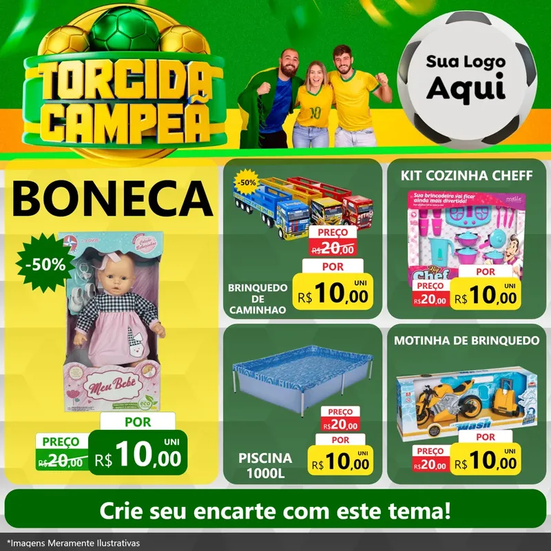 Modelo de Rede Social para Feed Facebook com o tema Torcida Campeã - Copa para Brinquedos