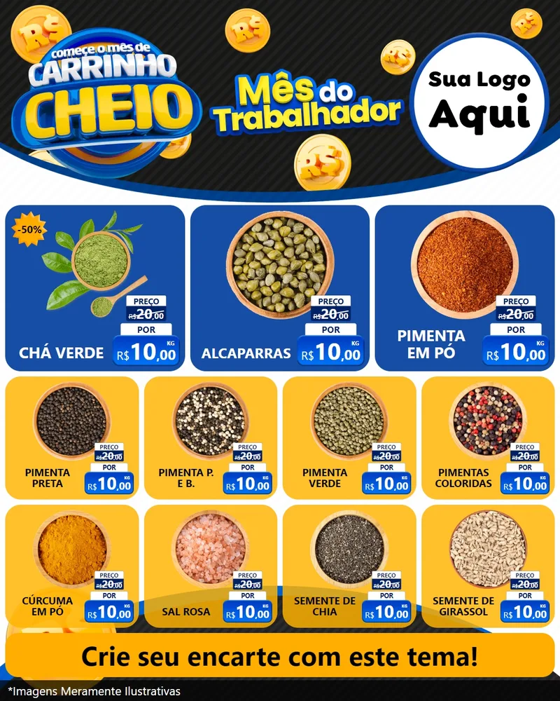 Modelo de Rede Social para Feed Instagram com o tema Comece o Mês de Carrinho Cheio para Produtos Naturais