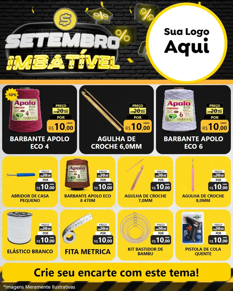 Modelo de Rede Social para Feed Instagram com o tema Setembro Imbatível para Armarinho e Aviamentos