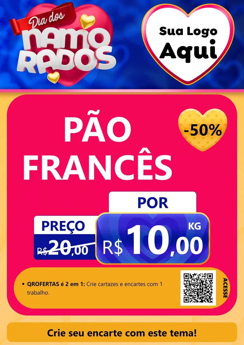 Modelo de Cartaz para Cartaz A4 Vertical com o tema Dia dos namorados para Padaria