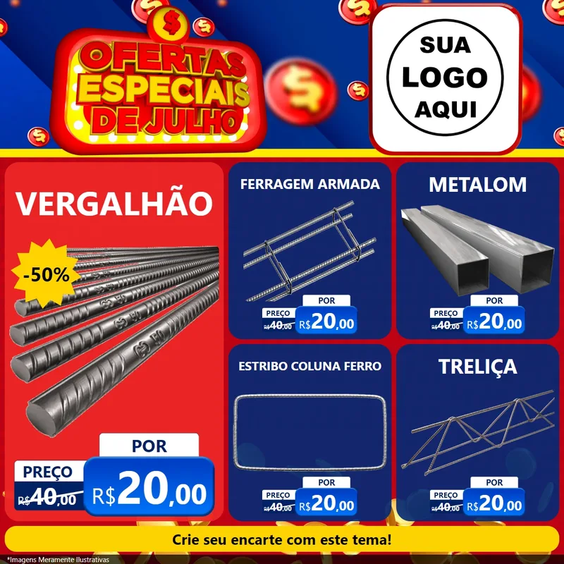 Modelo de Rede Social para Feed Facebook com o tema Ofertas Especiais de Julho para Ferragens