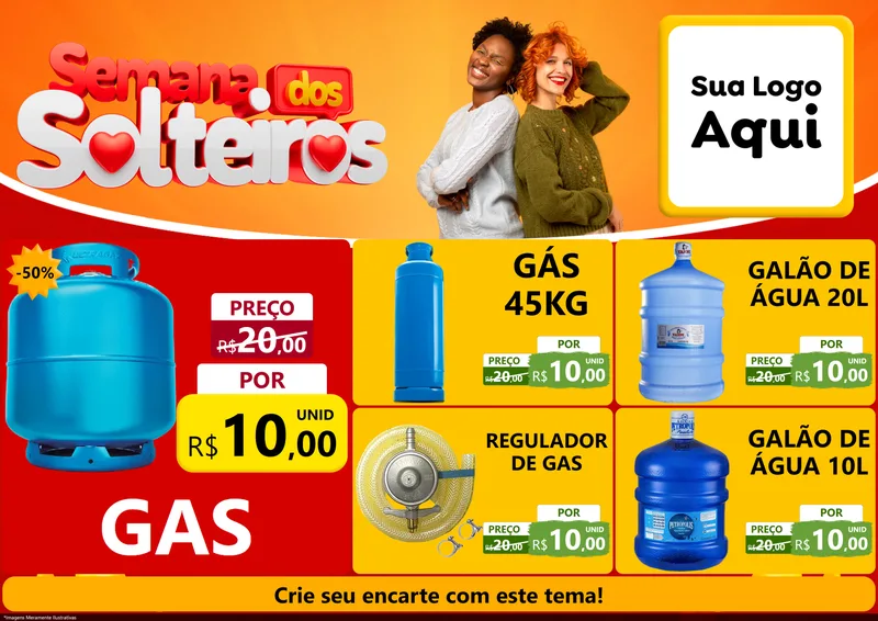 Modelo de Encarte para Encarte A4 Horizontal com o tema Semana dos Solteiros para Água e gás
