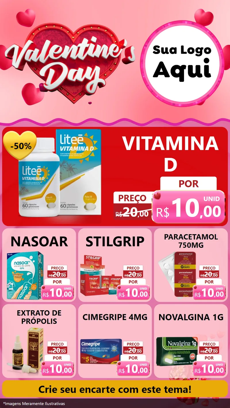 Modelo de Rede Social para Stories com o tema Valentine's Day para Farmácia