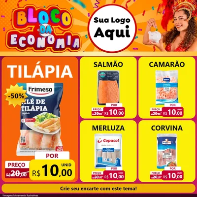 Modelo de Rede Social para Feed Facebook com o tema Bloco da Economia para Peixaria