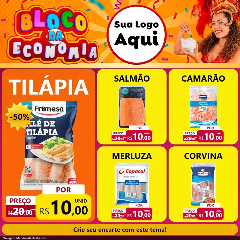 Modelo de Rede Social para Feed Facebook com o tema Bloco da Economia para Peixaria
