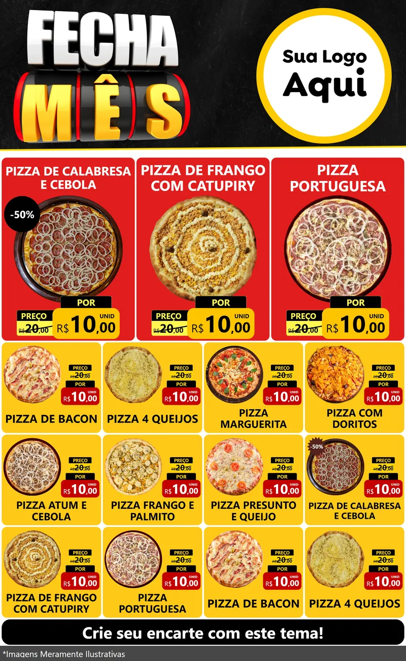 Modelo de Encarte para Encarte Grande com o tema Fecha Mês para Pizzaria