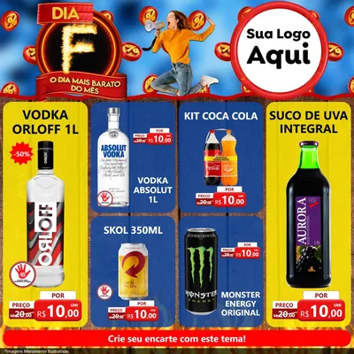 Modelo de Rede Social para Feed Facebook com o tema Dia F - O Dia Mais Barato Do Mês para Distribuidora de bebidas