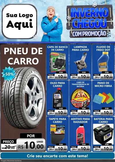 Modelo de Encarte para Encarte A4 Vertical com o tema Inverno Chegou Com Promoção para Auto peças