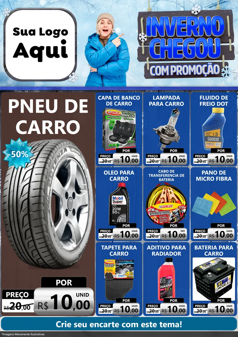 Modelo de Encarte para Encarte A4 Vertical com o tema Inverno Chegou Com Promoção para Auto peças