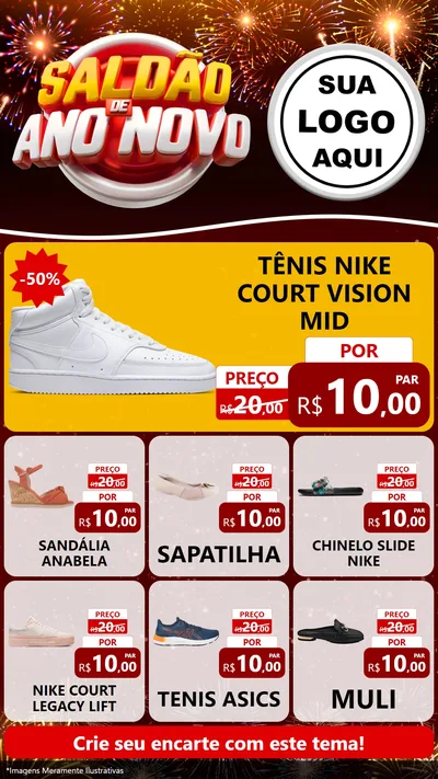 Modelo de Rede Social para Stories com o tema Saldão de Ano Novo para Calçados