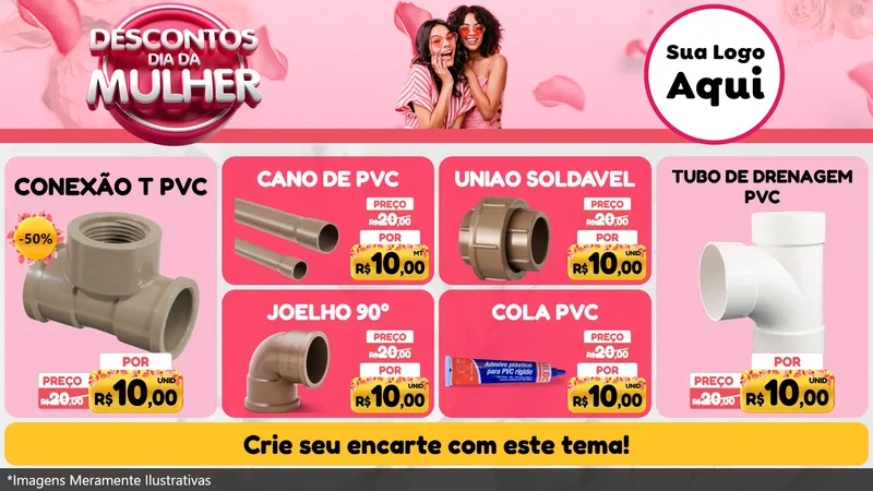 Modelo de TV para TV Horizontal com o tema Descontos Dia da Mulher para Tubos e conexões
