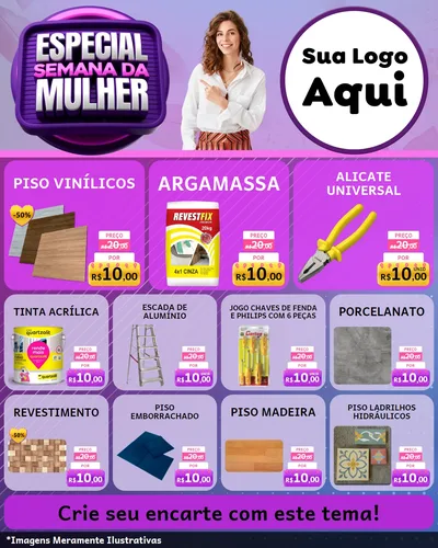 Modelo de Rede Social para Feed Instagram com o tema Especial Semana da Mulher para Material para Construção