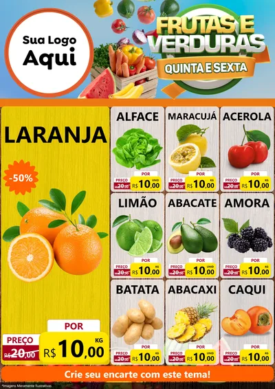 Modelo de Encarte para Encarte A4 Vertical com o tema Frutas e Verduras Quinta e Sexta para Hortifrúti