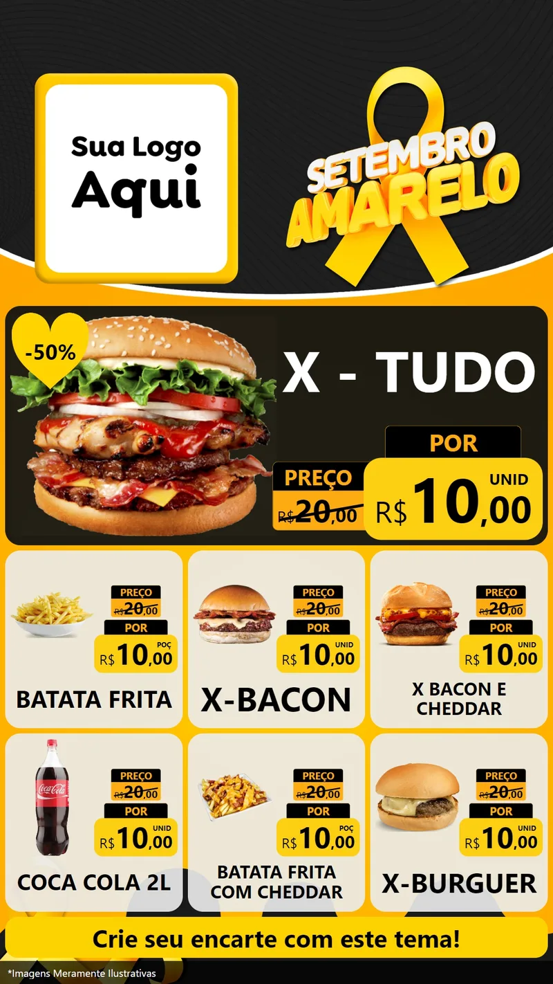 Modelo de Rede Social para Stories com o tema Setembro Amarelo para Hamburgueria
