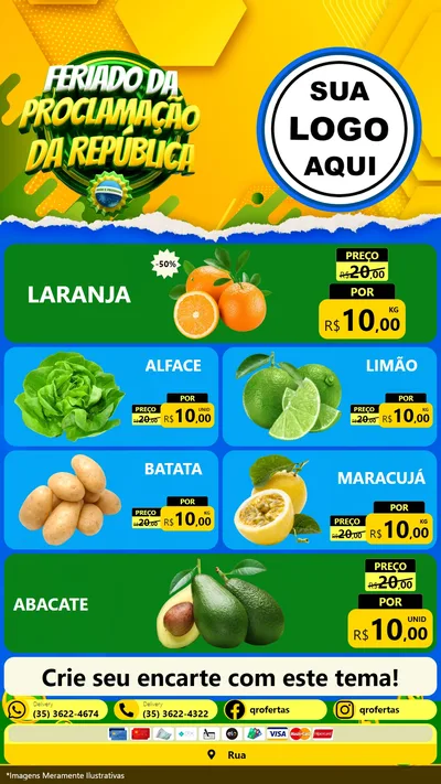 Modelo de TV para TV Vertical com o tema Feriado da Proclamação da República para Hortifrúti