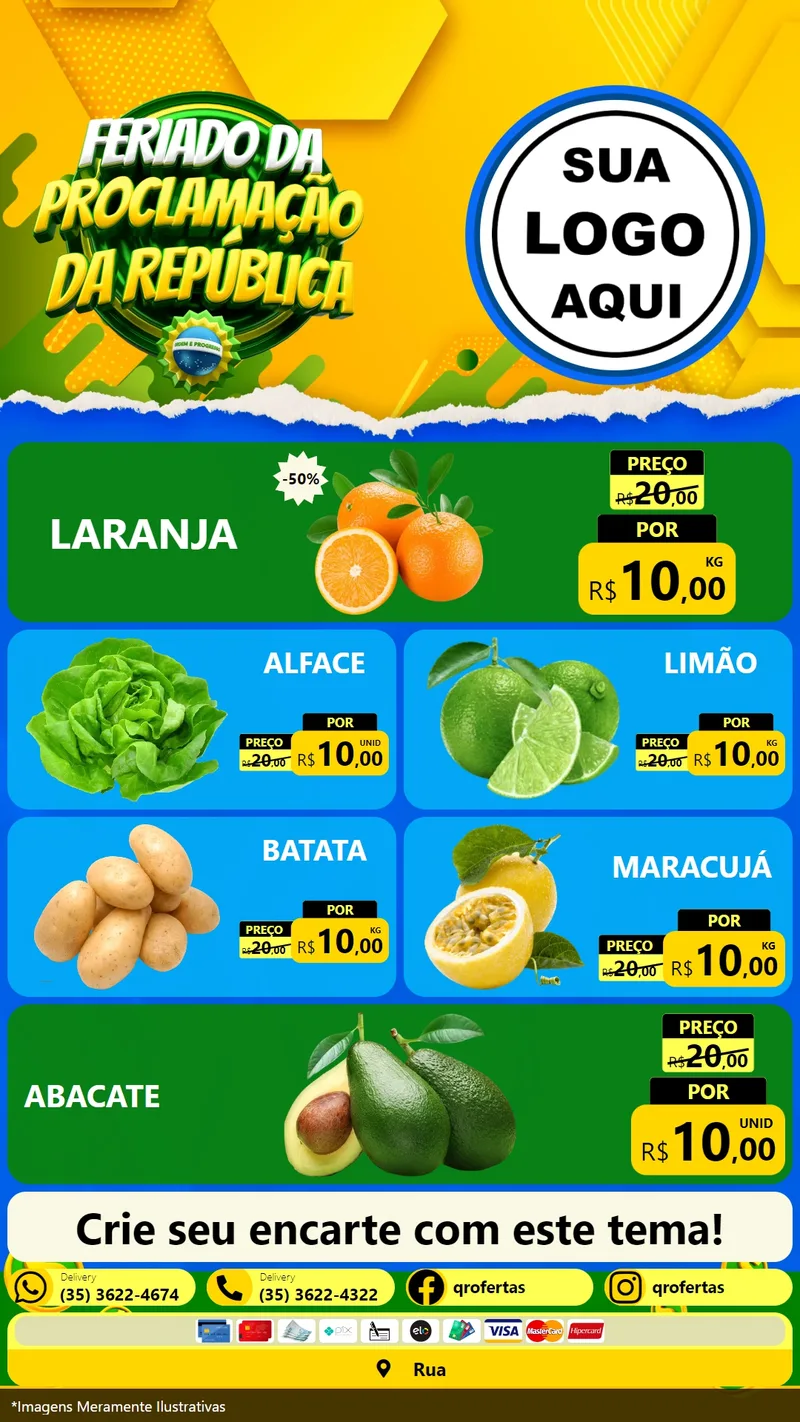Modelo de TV para TV Vertical com o tema Feriado da Proclamação da República para Hortifrúti