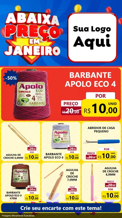Modelo de Rede Social para Stories com o tema Abaixa Preço em Janeiro para Armarinho e Aviamentos