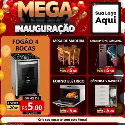 Modelo de Rede Social para Feed Facebook com o tema Mega Inauguração para Móveis e Eletro