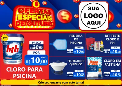 Modelo de Encarte para Encarte A4 Horizontal com o tema Ofertas Especiais de Outubro para Produtos para Piscina