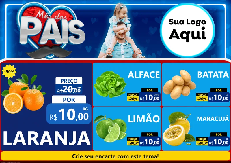 Modelo de Encarte para Encarte A4 Horizontal com o tema Mês Dos Pais para Hortifrúti