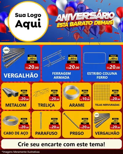 Modelo de Rede Social para Feed Instagram com o tema Aniversário para Ferragens