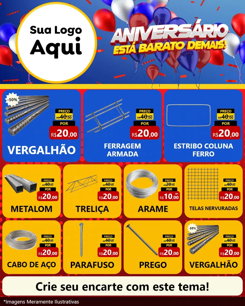 Modelo de Rede Social para Feed Instagram com o tema Aniversário para Ferragens