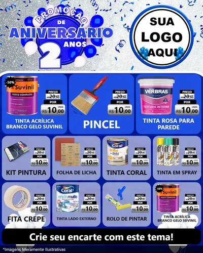 Modelo de Rede Social para Feed Instagram com o tema Promoção de Aniversário - 2 Anos para Tintas e Ferramentas