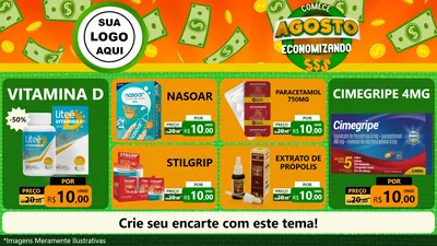 Modelo de TV para TV Horizontal com o tema Comece Agosto Economizando para Farmácia