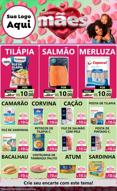 Modelo de Encarte para Encarte Grande com o tema Dia das Mães para Peixaria