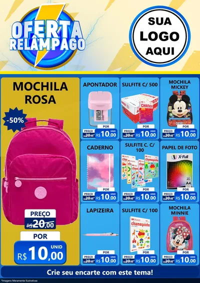 Modelo de Encarte para Encarte A4 Vertical com o tema Oferta Relâmpago para Papelaria