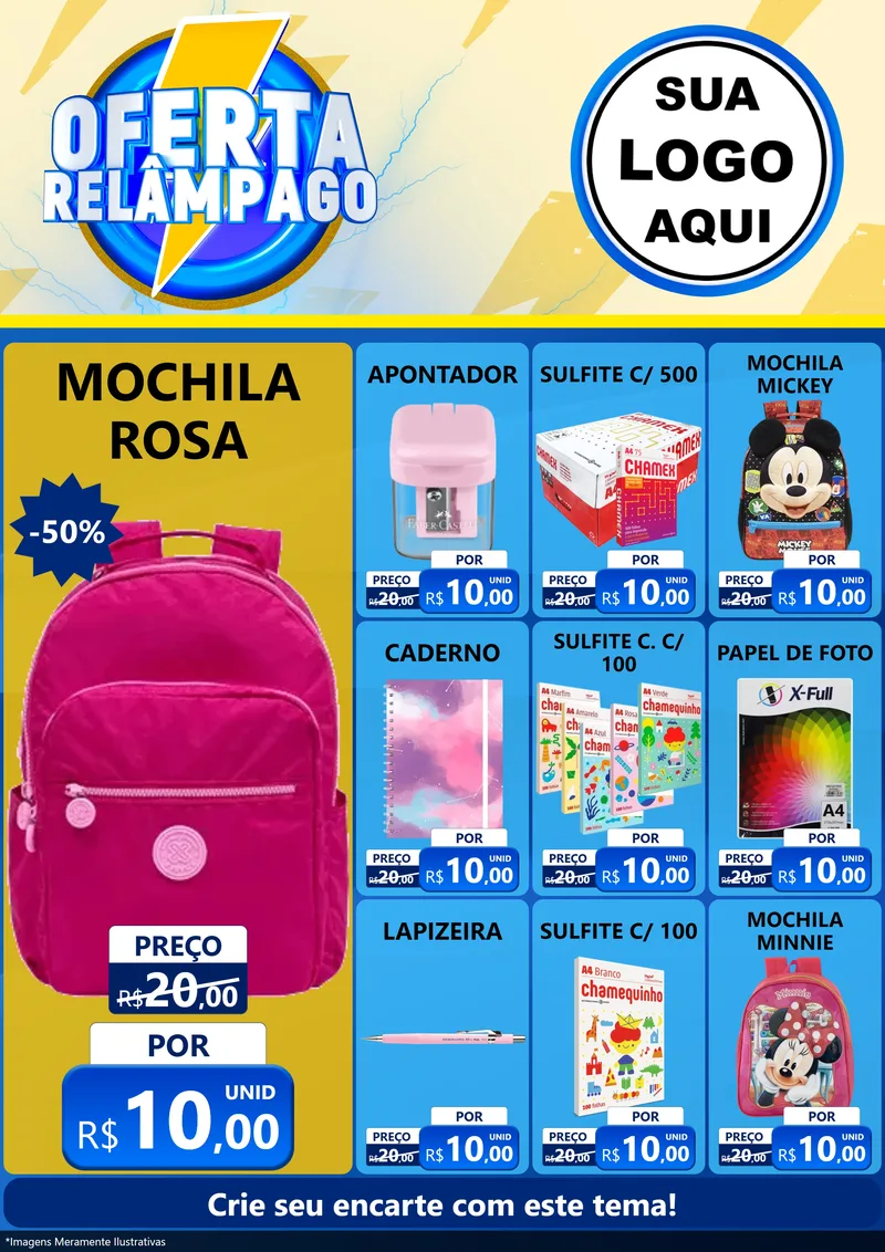 Modelo de Encarte para Encarte A4 Vertical com o tema Oferta Relâmpago para Papelaria