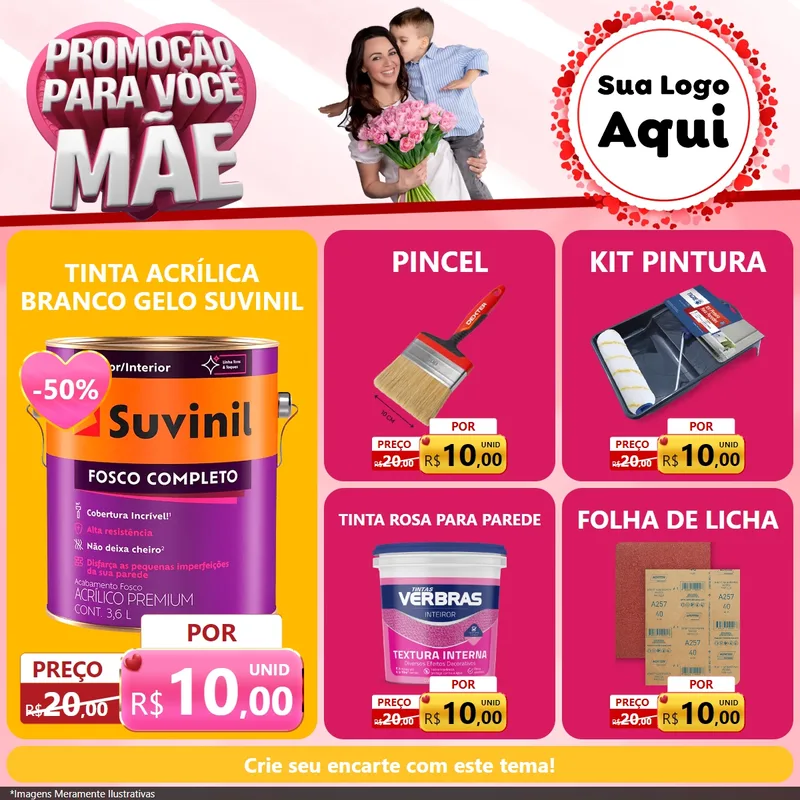 Modelo de Rede Social para Feed Facebook com o tema Promoção Para Você Mãe para Tintas e Ferramentas