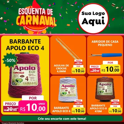 Modelo de Rede Social para Feed Facebook com o tema Esquenta de Carnaval para Armarinho e Aviamentos