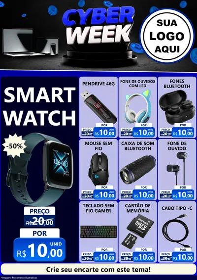Modelo de Encarte para Encarte A4 Vertical com o tema Cyber Week para Informática