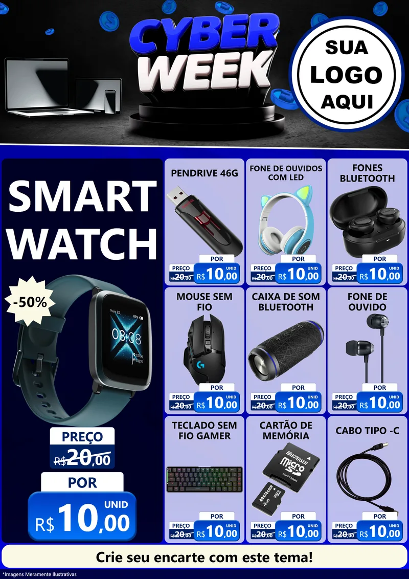 Modelo de Encarte para Encarte A4 Vertical com o tema Cyber Week para Informática
