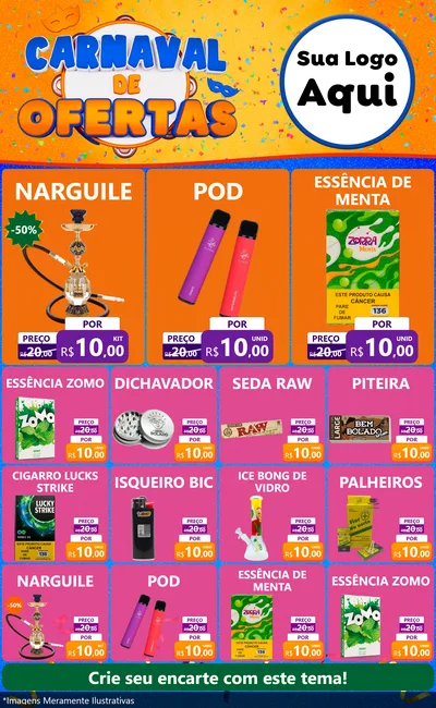 Modelo de Encarte para Encarte Grande com o tema Carnaval de Ofertas para Tabacaria