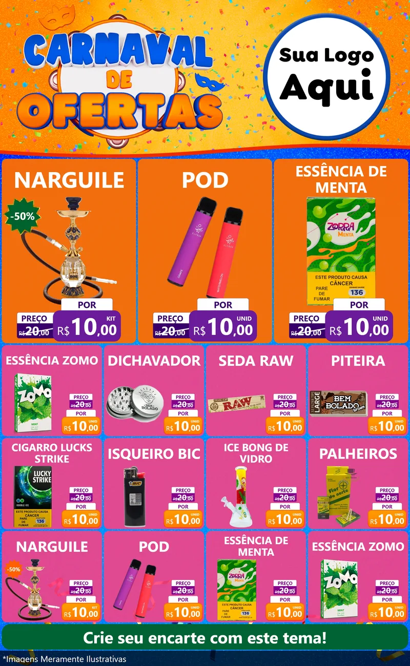 Modelo de Encarte para Encarte Grande com o tema Carnaval de Ofertas para Tabacaria
