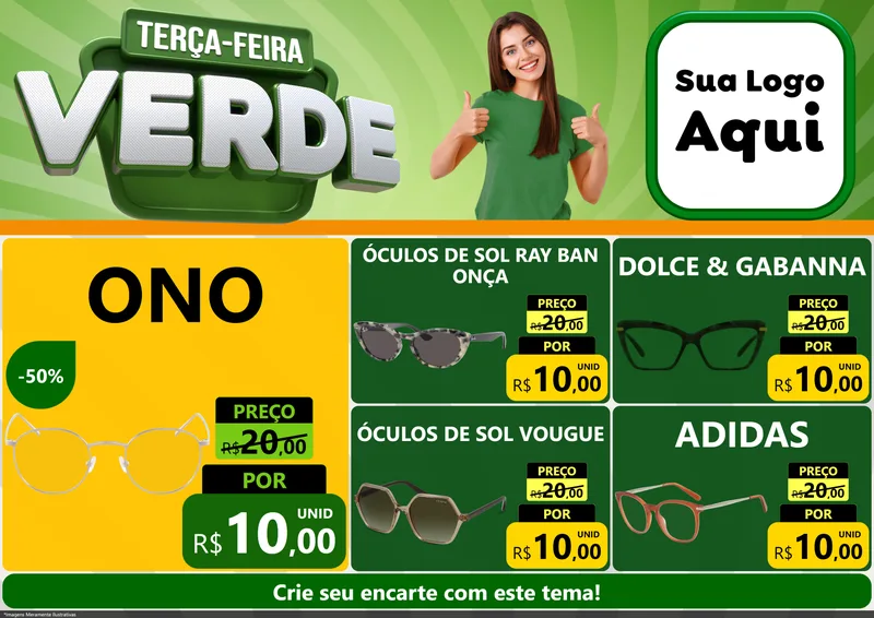 Modelo de Encarte para Encarte A4 Horizontal com o tema Terça - Feira Verde para Óticas