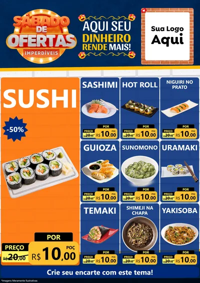 Modelo de Encarte para Encarte A4 Vertical com o tema Sábado de Ofertas Imperdíveis para Comida japonesa